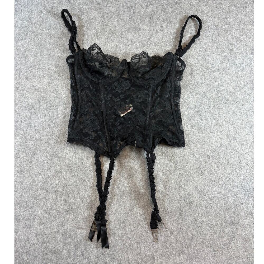 Vintage 80s Lady Marlene Corset Womens Size 34 Black Floral Lace Garter Lingerie